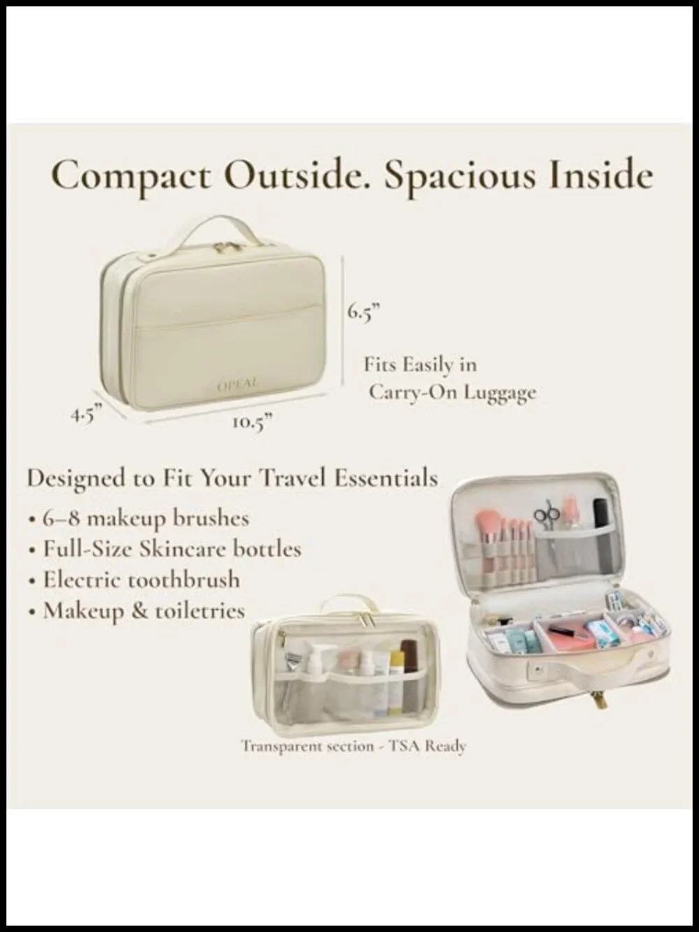 2-in-1 Travel Makeup Toiletry Organizer with Flexible Compartments, Clear TSA